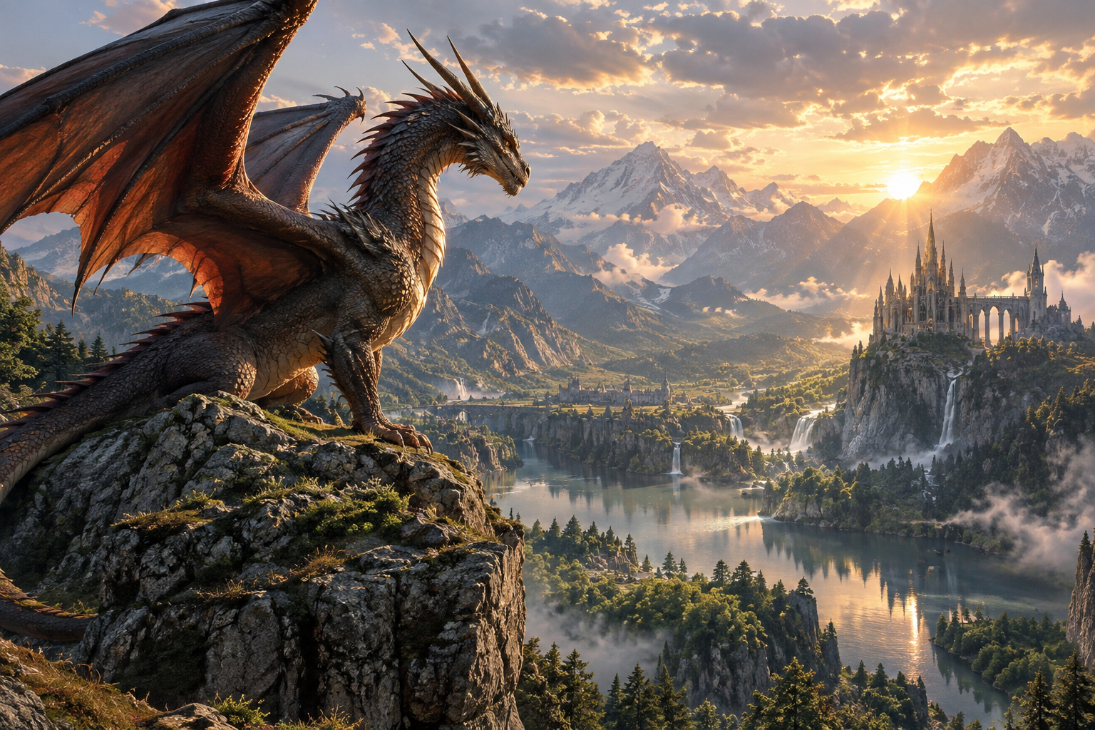 un dragon en un valle hermoso cinematografico